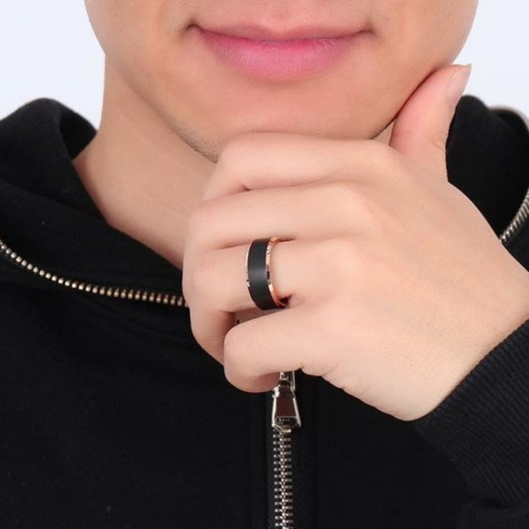 Rockyu タングステンリング メンズ マットブラック×ローズゴールド 8mm幅リング