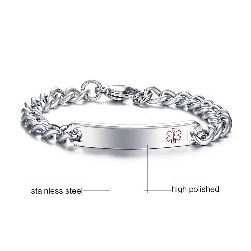 Rockyu ブランド ジュエリー ブレスレット メンズ ステンレス チタン シルバー マークデザイン 刻印 プレート ビジネス ギフト