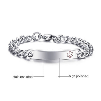 Rockyu ブランド ジュエリー ブレスレット メンズ ステンレス チタン シルバー マークデザイン 刻印 プレート ビジネス ギフト