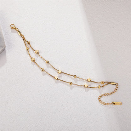 Rockyu 2連スター細身ブレスレット｜ローズゴールド×ジルコニアの華奢ジュエリー