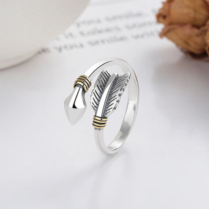 Rockyu 指輪 レディース フリーサイズ シルバー925 矢モチーフ 羽デザイン オープンリング 金属アレルギー対応