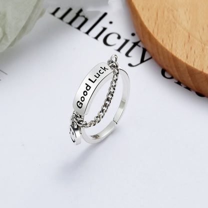 Rockyu 指輪 レディース フリーサイズ シルバー925 スマイル＆メッセージチェーンリング