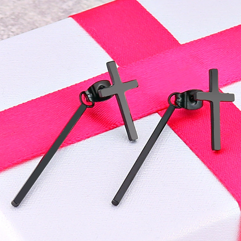 Rockyu ピアス メンズ クロス 十字架 バーモチーフ ステンレス シンプル アレルギー対応