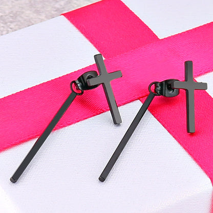 Rockyu ピアス メンズ クロス 十字架 バーモチーフ ステンレス シンプル アレルギー対応