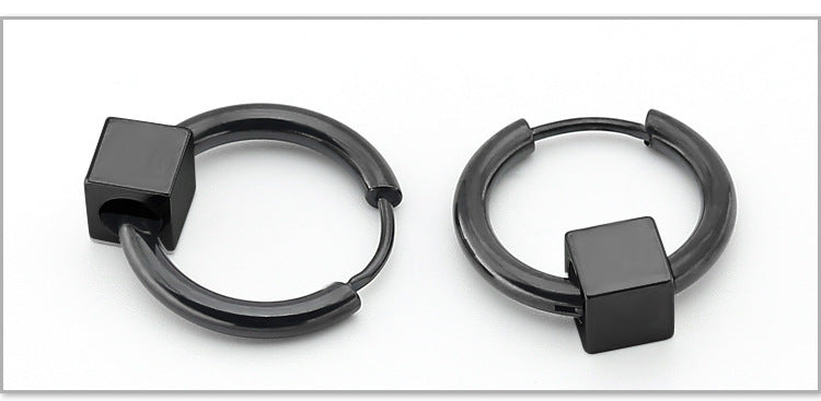 Rockyu フープピアス メンズ レディース兼用 ステンレス キューブデザイン シンプル モード