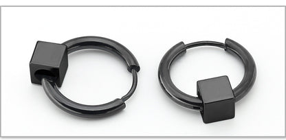 Rockyu フープピアス メンズ レディース兼用 ステンレス キューブデザイン シンプル モード