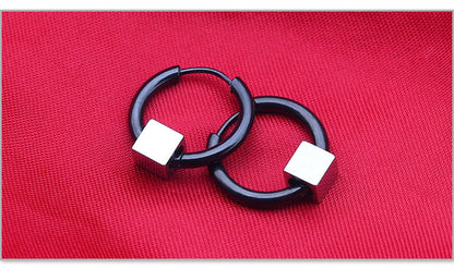 Rockyu フープピアス メンズ レディース兼用 ステンレス キューブデザイン シンプル モード