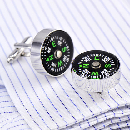 Rockyu カフス メンズ ラウンド コンパス シルバー 合金製 ビジネスファッション