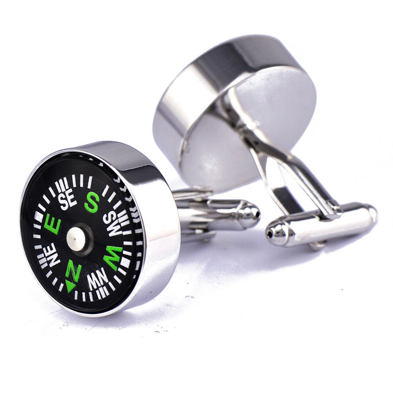 Rockyu カフス メンズ ラウンド コンパス シルバー 合金製 ビジネスファッション