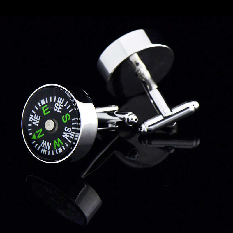 Rockyu カフス メンズ ラウンド コンパス シルバー 合金製 ビジネスファッション