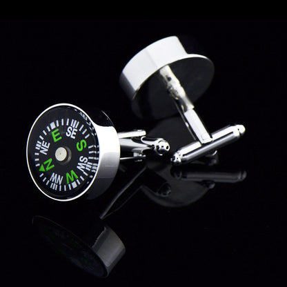 Rockyu カフス メンズ ラウンド コンパス シルバー 合金製 ビジネスファッション