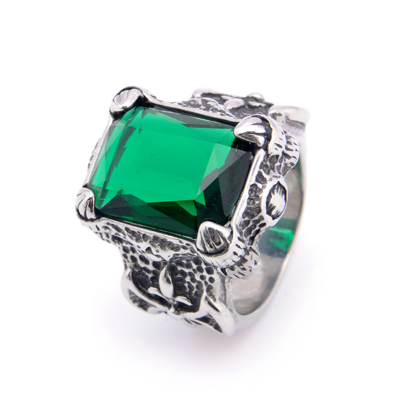 Rockyu ステンレスリング メンズ 幅広 ごつめデザイン ビンテージ風 宝石風ストーン リング