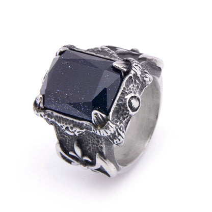 Rockyu ステンレスリング メンズ 幅広 ごつめデザイン ビンテージ風 宝石風ストーン リング