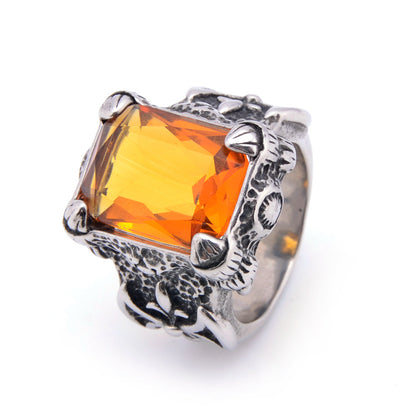 Rockyu ステンレスリング メンズ 幅広 ごつめデザイン ビンテージ風 宝石風ストーン リング