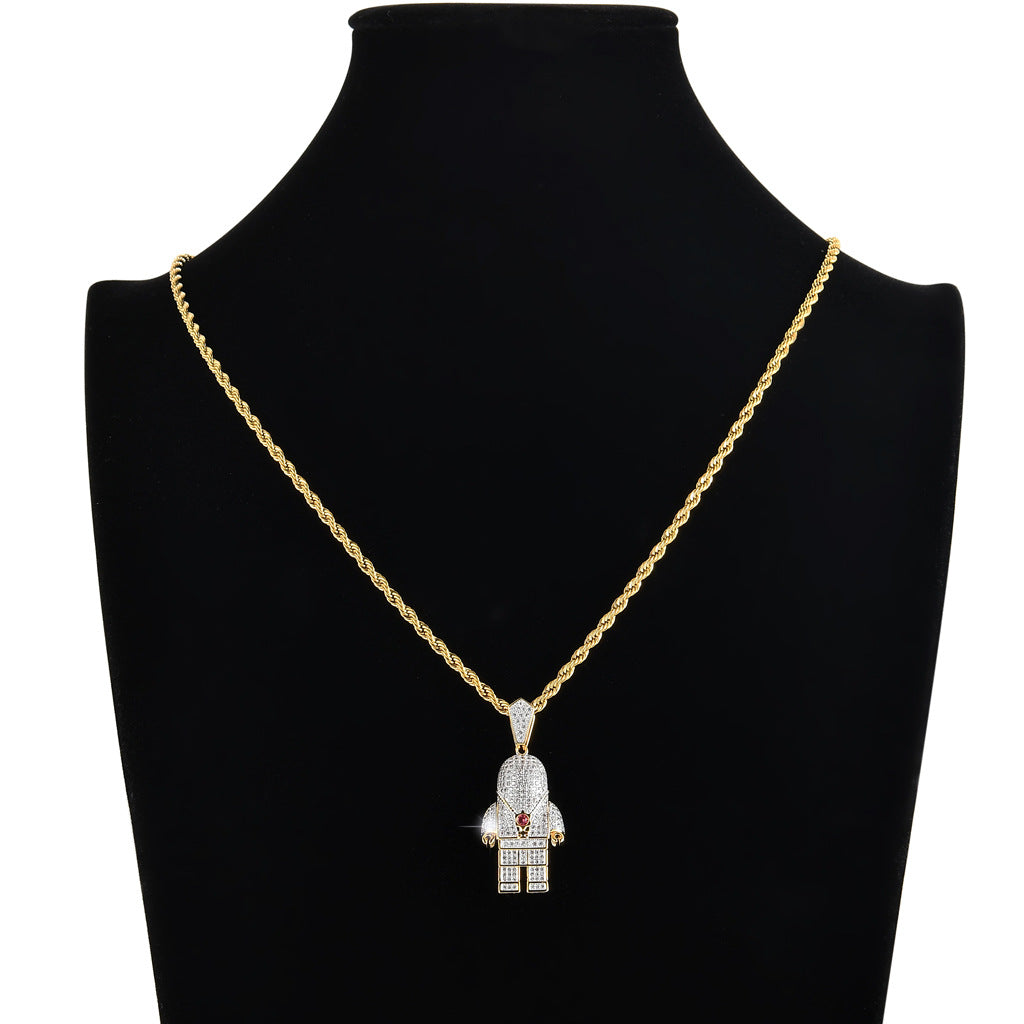 Rockyu ネックレス メンズ 宇宙飛行士 ジルコニア シルバー ゴールド ステンレス ヒップホップ