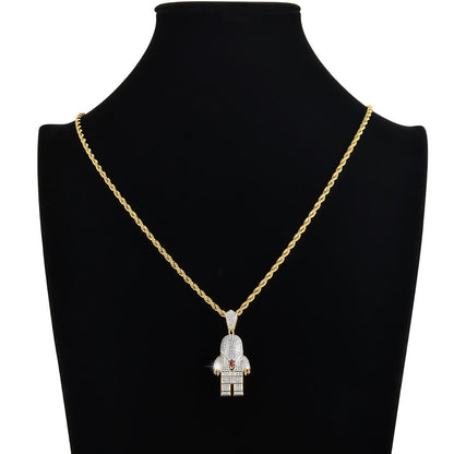 Rockyu ネックレス メンズ 宇宙飛行士 ジルコニア シルバー ゴールド ステンレス ヒップホップ