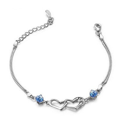 Rockyu ダブルハートブレスレット レディース – ジルコニア×シルバー925（3色ストーン）