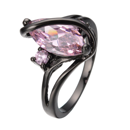 Rockyu 指輪 レディース 馬目カットガラスリング ブラックメッキ アレルギー対応 12色展開