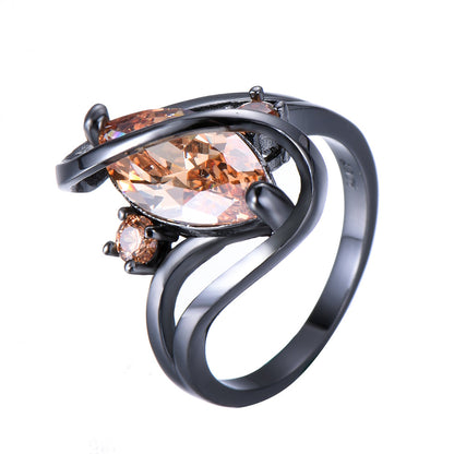 Rockyu 指輪 レディース 馬目カットガラスリング ブラックメッキ アレルギー対応 12色展開