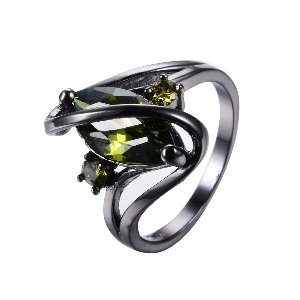 Rockyu 指輪 レディース 馬目カットガラスリング ブラックメッキ アレルギー対応 12色展開