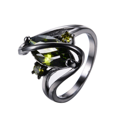 Rockyu 指輪 レディース 馬目カットガラスリング ブラックメッキ アレルギー対応 12色展開