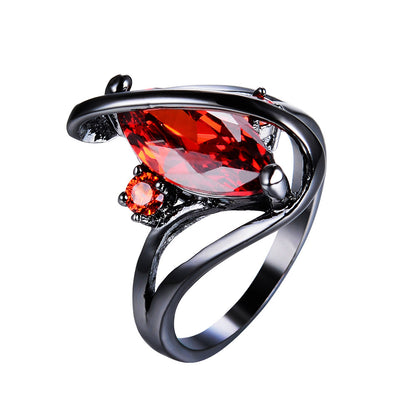 Rockyu 指輪 レディース 馬目カットガラスリング ブラックメッキ アレルギー対応 12色展開