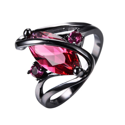 Rockyu 指輪 レディース 馬目カットガラスリング ブラックメッキ アレルギー対応 12色展開