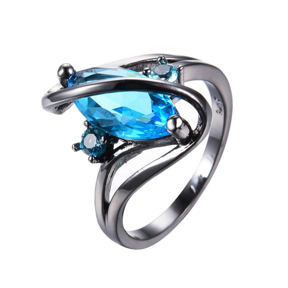 Rockyu 指輪 レディース 馬目カットガラスリング ブラックメッキ アレルギー対応 12色展開