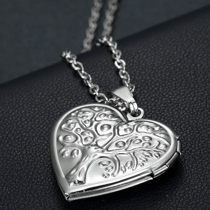 Rockyu ネックレス レディース ハート ペンダント 写真入れ ゴールド シルバー 彫刻デザイン
