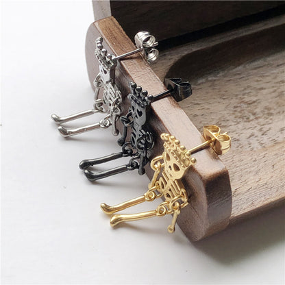 Rockyu ピアス メンズ 王冠スカル 人形風 揺れるチタンピアス 金属アレルギー対応 両耳セット