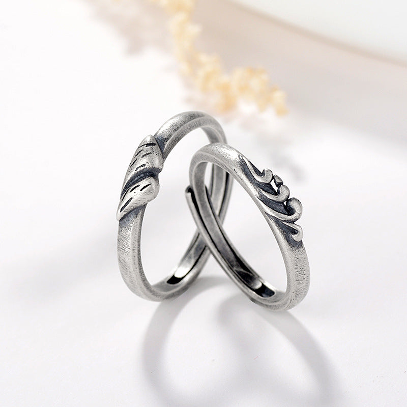 Rockyu 指輪 メンズ シルバー925 フリーサイズ 復古デザイン ペアリング 結婚婚約対応