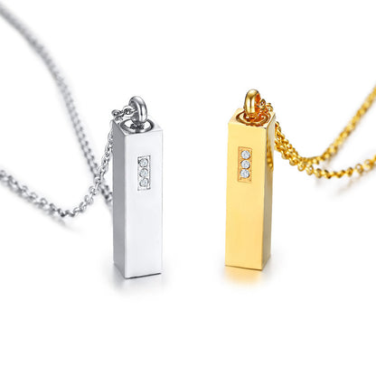Rockyu メモリアルネックレス スティック型 遺骨ペンダント ジルコニア入り ステンレス製 3色展開