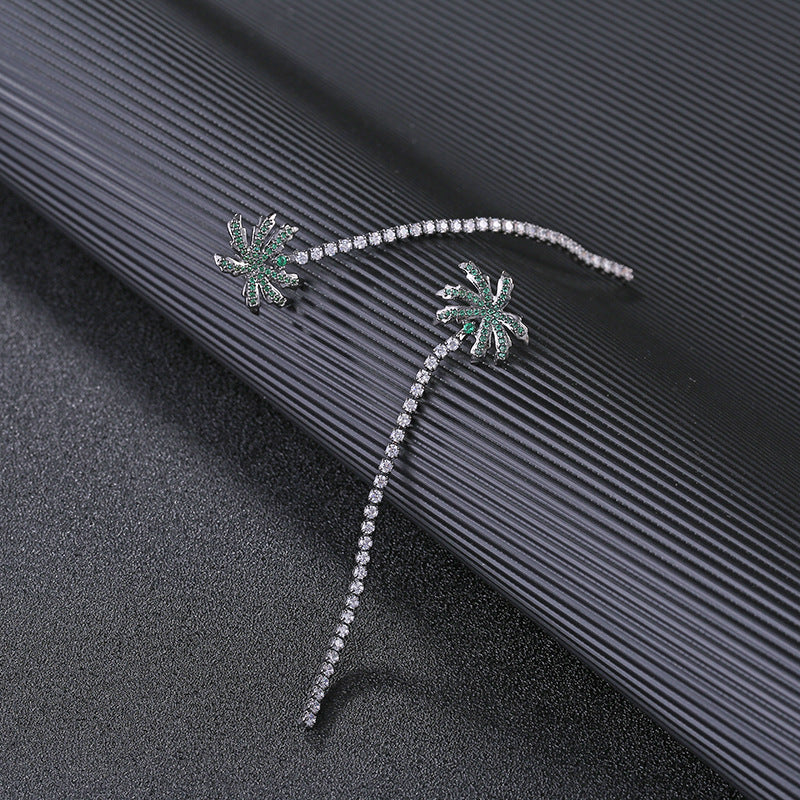 Rockyu ココナッツツリーデザイン チェーンピアス レディース ジルコニア サマーリゾートスタイル