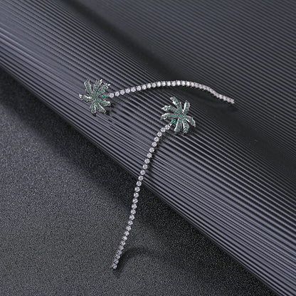 Rockyu ココナッツツリーデザイン チェーンピアス レディース ジルコニア サマーリゾートスタイル