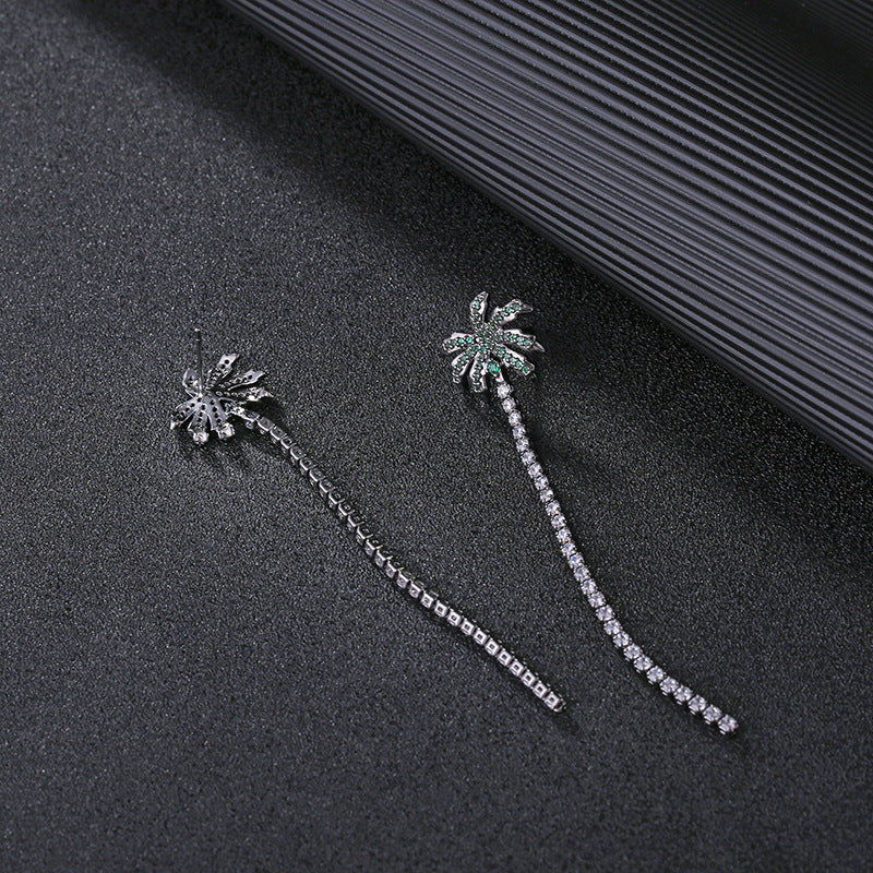 Rockyu ココナッツツリーデザイン チェーンピアス レディース ジルコニア サマーリゾートスタイル