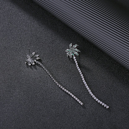 Rockyu ココナッツツリーデザイン チェーンピアス レディース ジルコニア サマーリゾートスタイル