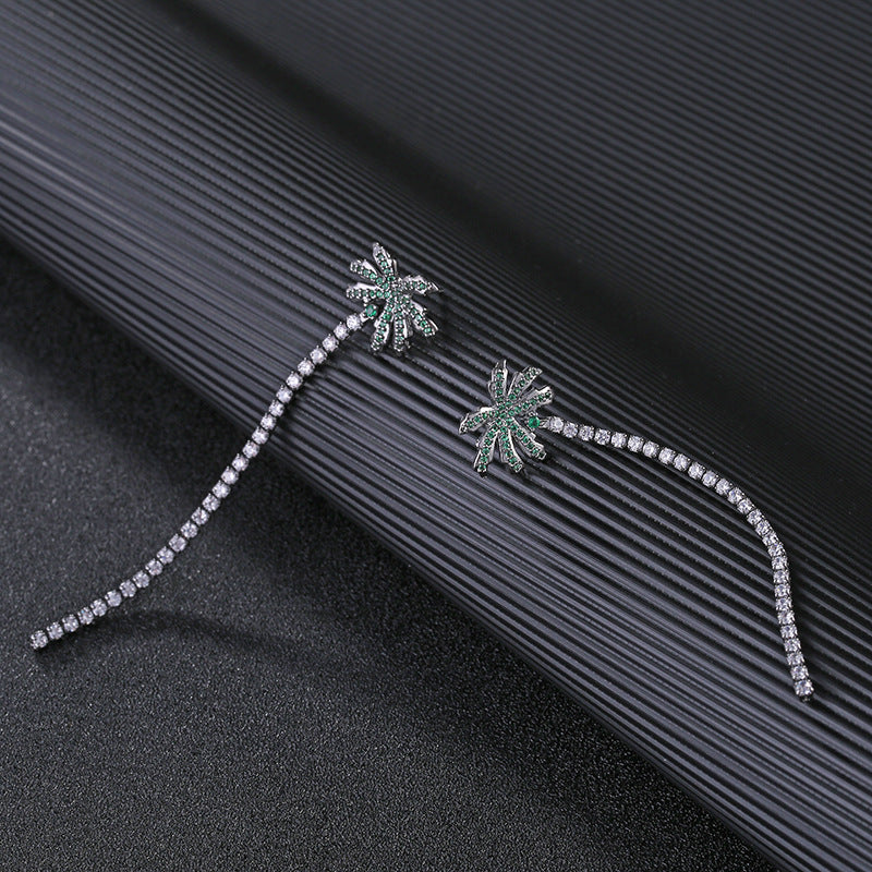 Rockyu ココナッツツリーデザイン チェーンピアス レディース ジルコニア サマーリゾートスタイル