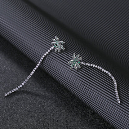 Rockyu ココナッツツリーデザイン チェーンピアス レディース ジルコニア サマーリゾートスタイル