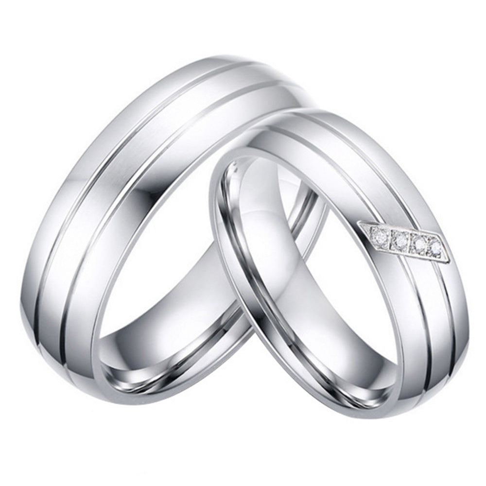 Rockyu ペアリング シルバー ステンレス製 6mm 幅広 ジルコニア付き 結婚指輪風デザイン