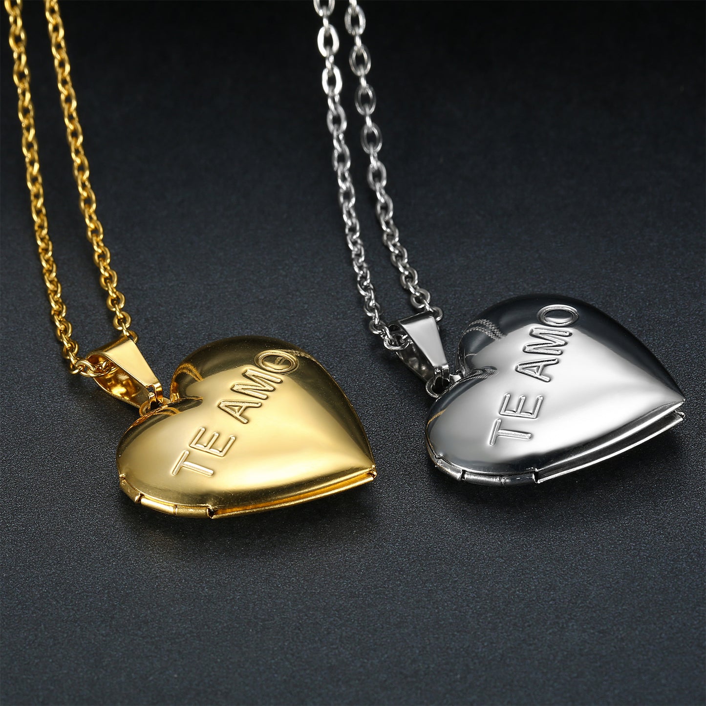 Rockyu ネックレス レディース ハート ペンダント 写真入れ ゴールド シルバー 彫刻デザイン