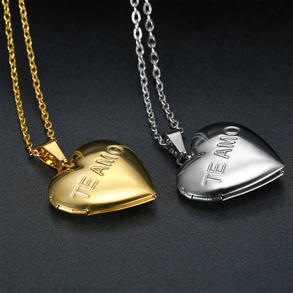 Rockyu ネックレス レディース ハート ペンダント 写真入れ ゴールド シルバー 彫刻デザイン