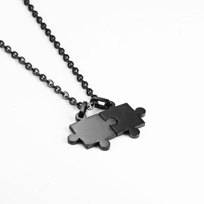 Rockyu ネックレス レディース メンズ ペア ジグソーパズル ペンダント シルバー ブラック ゴールド チェーン 60cm チタン 金属アレルギー対応 記念日 プレゼント