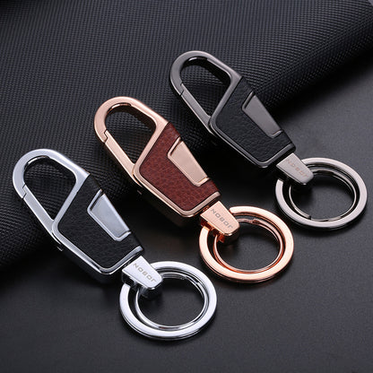 Rockyu キーホルダー メンズ レディース 車用キーリング レザー調 亜鉛合金製 ダブルリング シルバー ブラック ゴールド
