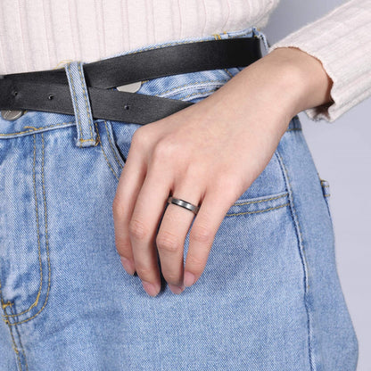 Rockyu タングステンリング メンズ 平打ち 4mm ヘアライン加工 シンプル指輪