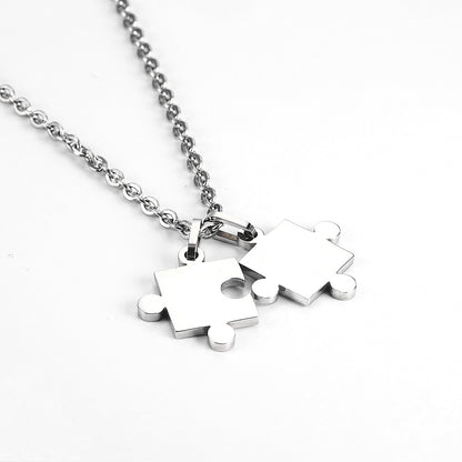 Rockyu ネックレス レディース メンズ ペア ジグソーパズル ペンダント シルバー ブラック ゴールド チェーン 60cm チタン 金属アレルギー対応 記念日 プレゼント