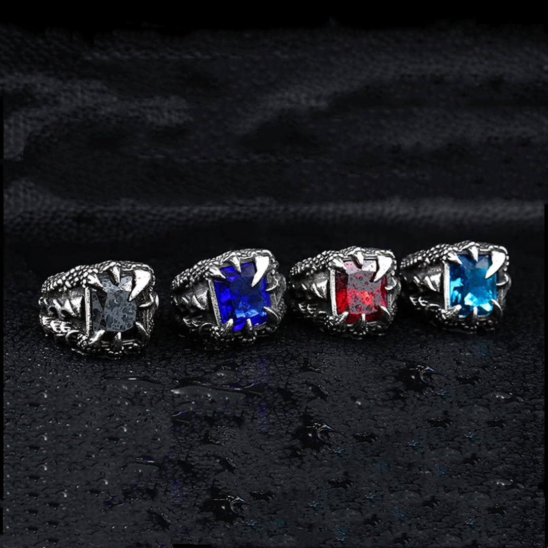 Rockyu ドラゴンクロウリング メンズ 大粒スクエア宝石 ステンレス製