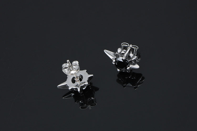 Rockyu メンズピアス シルバー ブラックスター CZジルコニア チタン製 アレルギー対応