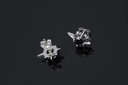 Rockyu メンズピアス シルバー ブラックスター CZジルコニア チタン製 アレルギー対応