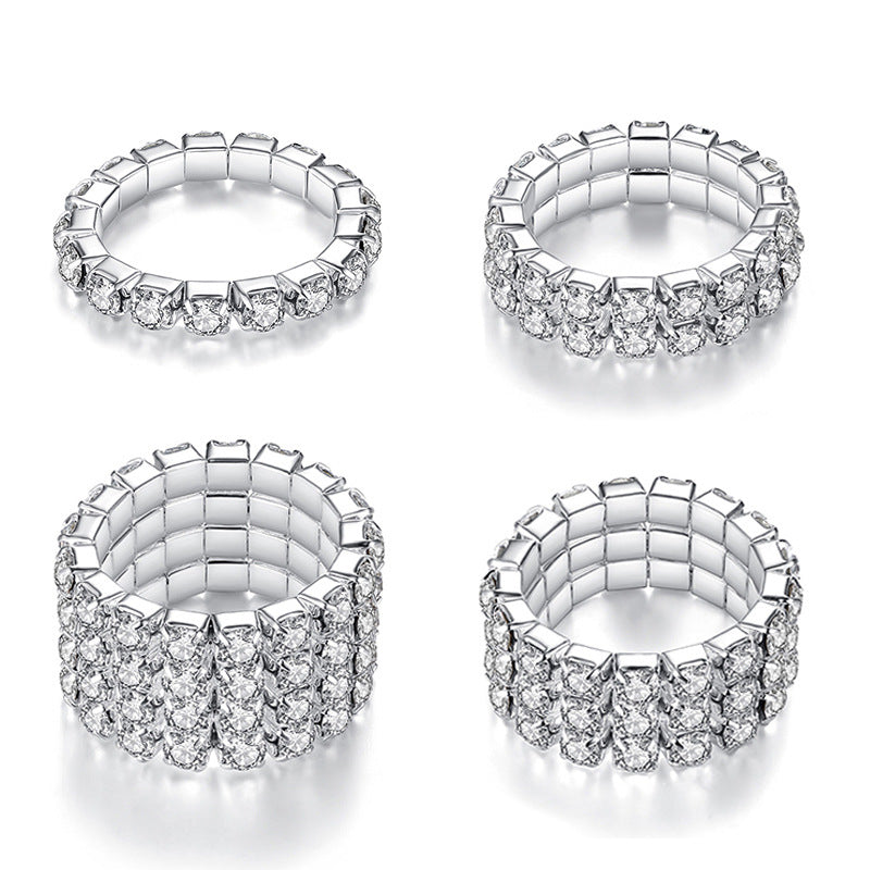 Rockyu レディース フリーサイズリング ジルコニア シルバー 弾力テニスリング