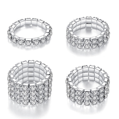 Rockyu レディース フリーサイズリング ジルコニア シルバー 弾力テニスリング